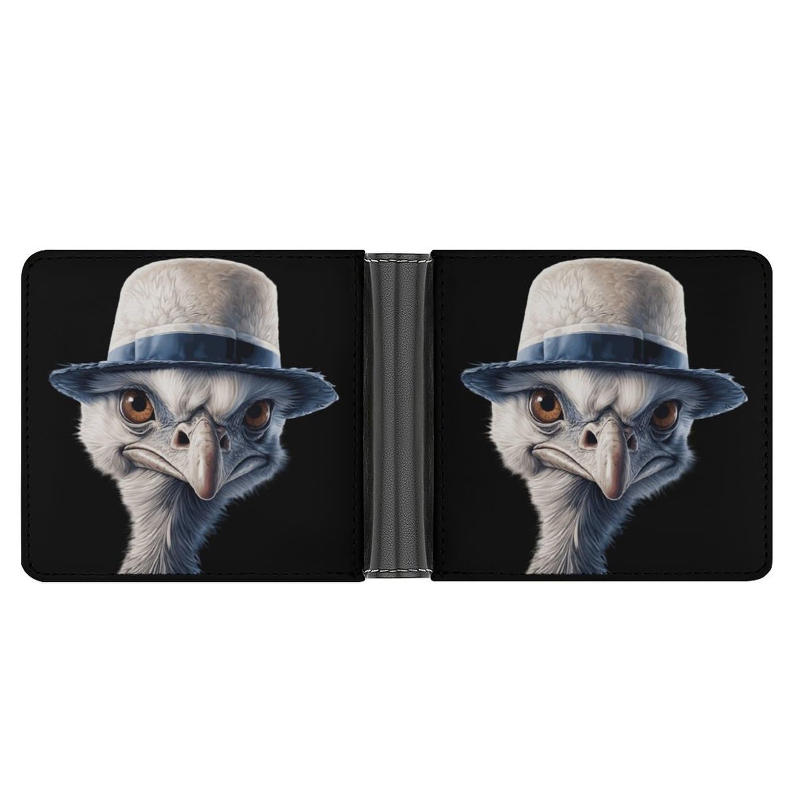 Ostrich-1 Bifold Wallet PU Leather Coin Purse Lightweight Credit Card Holder Wallet Money Clip