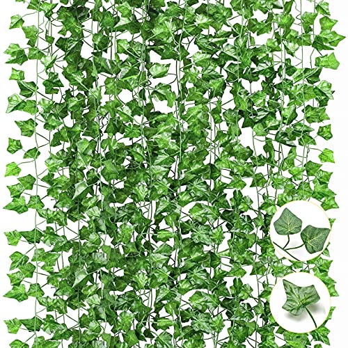 Yuragim Lierre Artificiel, 12 Lierre Guirlande Plante Artificielle Tombante Faux Lierre Guirlande Feuilles Artificielles Deco, Lierre Décoration Mariage, Lierre Décoration Interieur, Fête, Jardin Cover