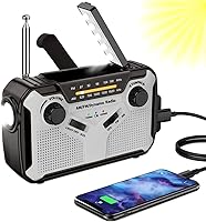 Solar Radio, AM/FM Tragbar Kurbelradio Dynamo Notfallradio mit 4000mAh Wiederaufladbare Batterie, Led Taschenlampe, SOS-Alarm für Camping, Ourdoor, Notfall (Grey)