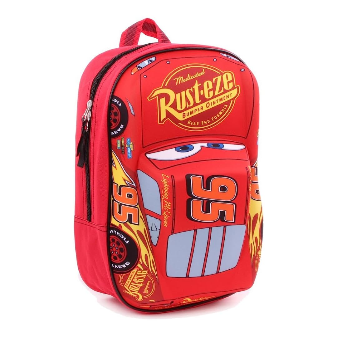 mybagstory Plecak - Samochody - Disney - Dzieci - Szkoła - Podstawowa - Przedszkole - Opieka dzienna - Tornister chłopięcy, Rozmiar 31 cm - Regulowane ramiączka - Pomysł na prezent, Czerwona, 31 cm