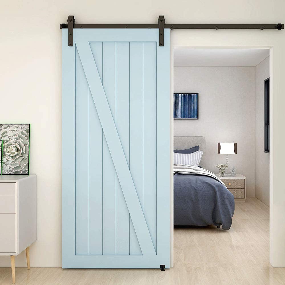 TSMST 10FT/305CM Herraje para Puerta Corredera Kit de Accesorios para Puertas Correderas con Guía de Suelo Ajustable