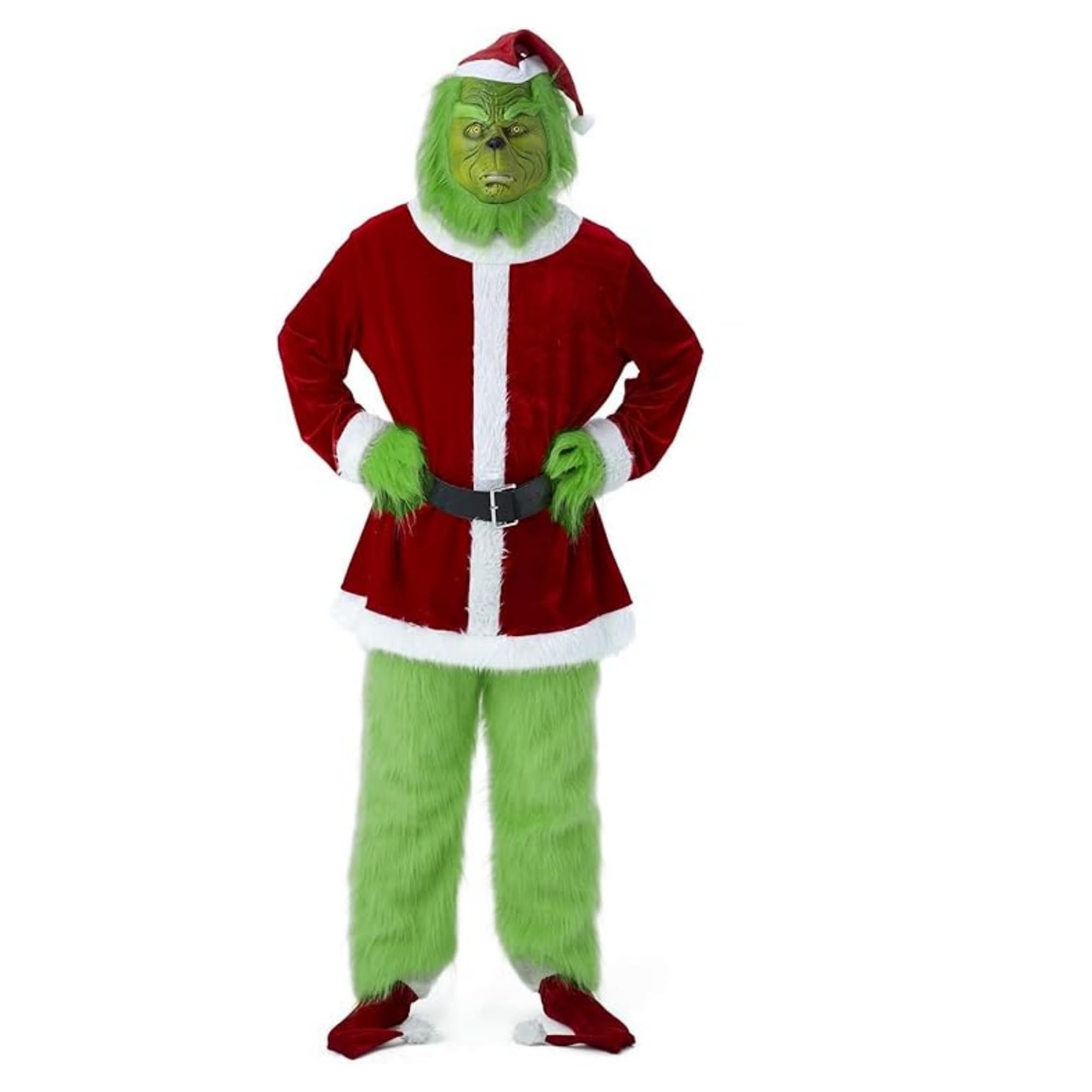 7pcs christmas green monster costume, christmas santa suit for adult men with mask