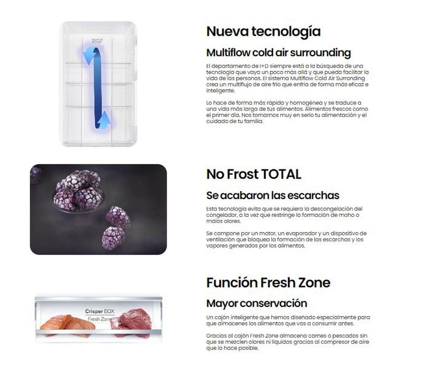Infiniton Frigorifico Combi FGC-A Total No frost Clase E XL Xcm Bajo Consumo, Tecnología Multiflow Fresh zone Control de temperatura mecánico Bi-zona (180 cm | FGC-A184INF)