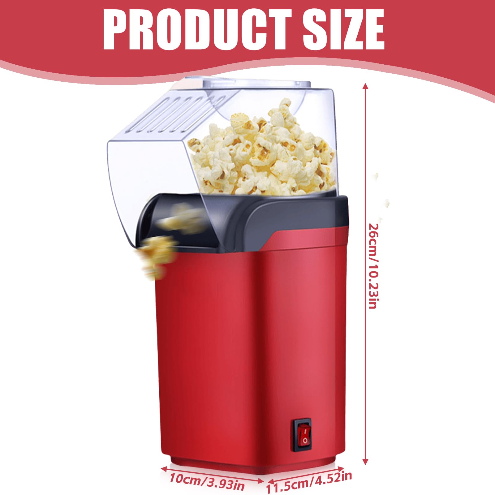 BAIFULAI Macchina per popcorn da 1200 W, mini macchina per popcorn ad aria calda, sana, senza olio, grasso, 2 minuti, funzionamento one-touch, per casa, film, Natale, feste, serata di calcio