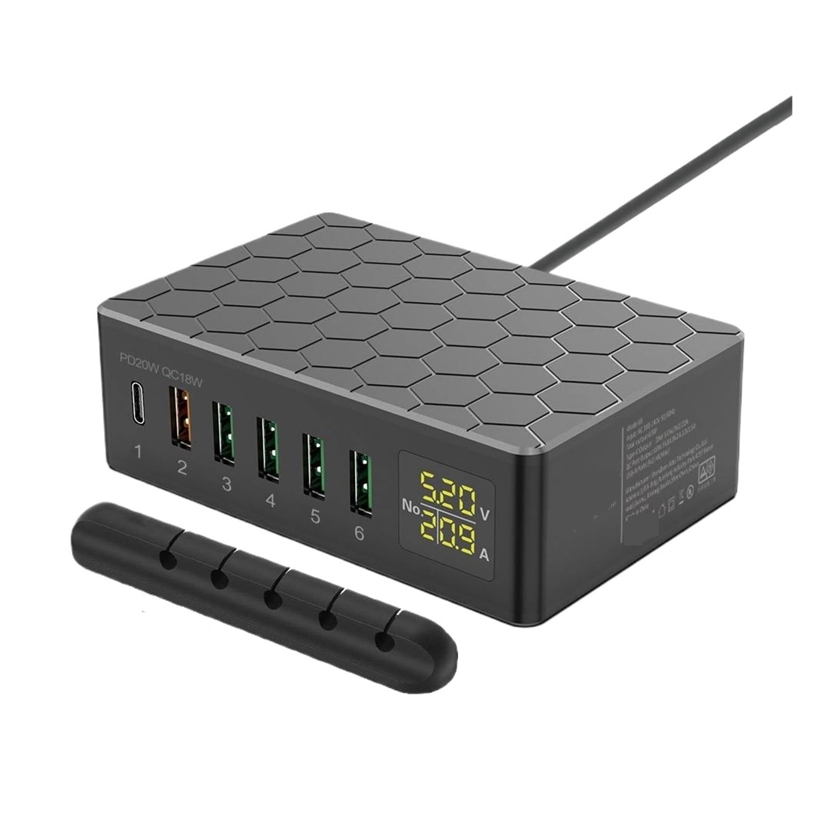 Ładowarka Biurkowa 65 W Z 5 Portami USB C QC3.0 PD2. Stacja Ładująca Układem Kabli MożLiwość Szybkiego łAdowania