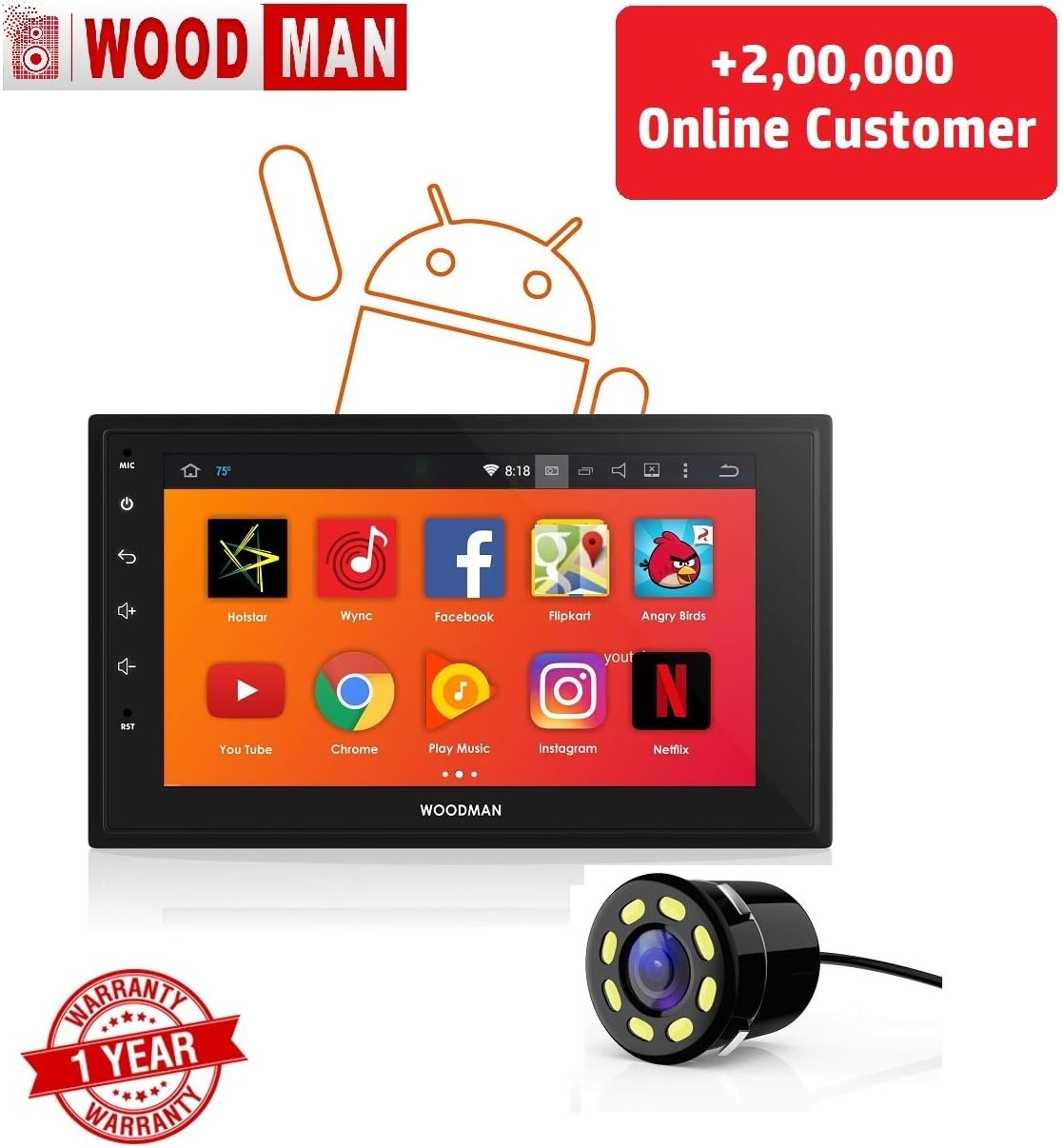 Woodman Android Universal Car Stereo with bluetooth/GPS Navigation & Usb Touch Screen Double Din( Full Hd) (1 GB/ 16 GB) (android for car , android music system , android stereo for car , car stereo double din , woodman android , woodman double din car stereo, android stereo woodman)