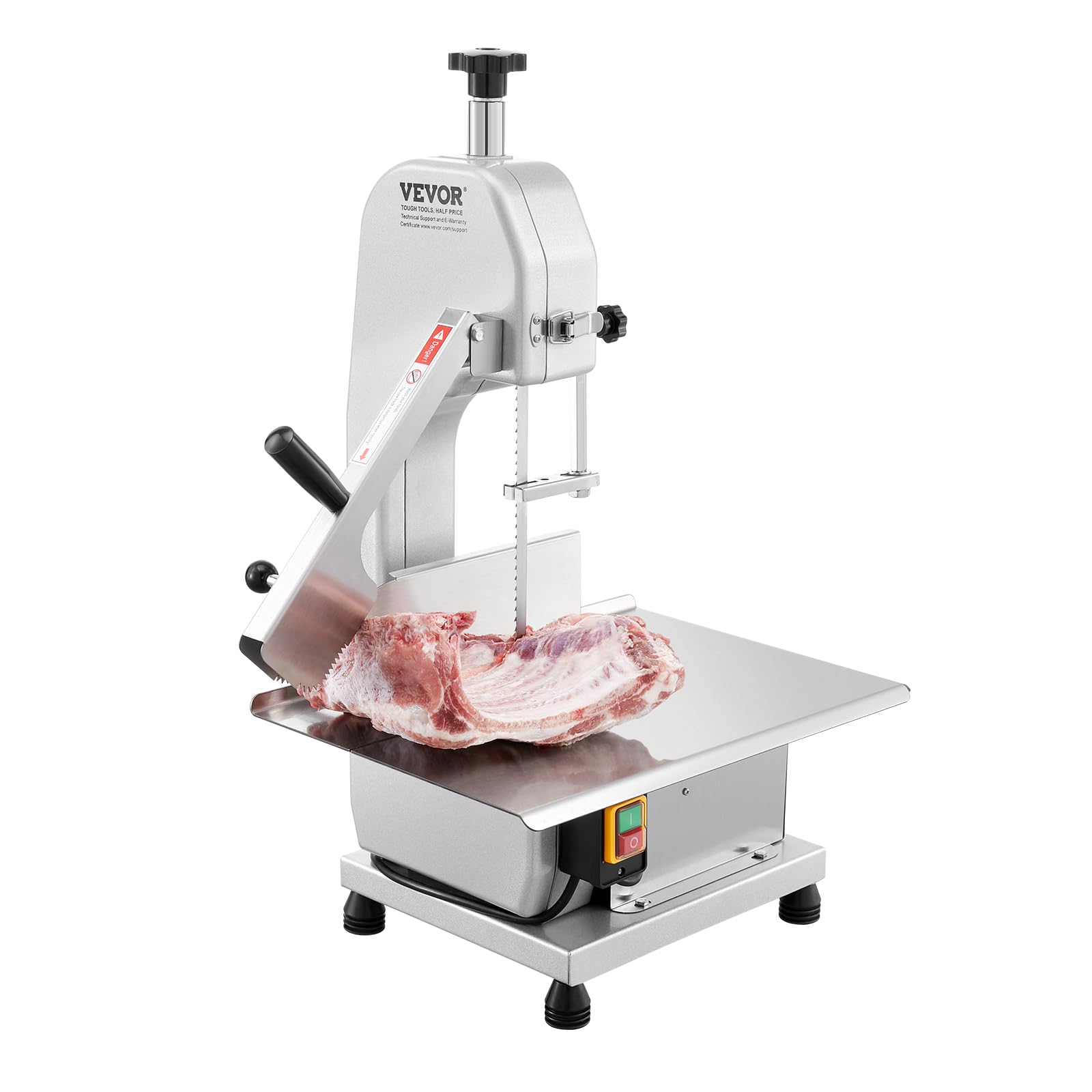 VEVOR Sierra de Cinta Eléctrica Comercial para Carne y Huesos de Acero Inoxidable de 650 W para Encimera, Grosor Máximo de Corte de 110 mm, para Costillas de Cerdo y Res, 415 x 483 x 750 mm, Plata