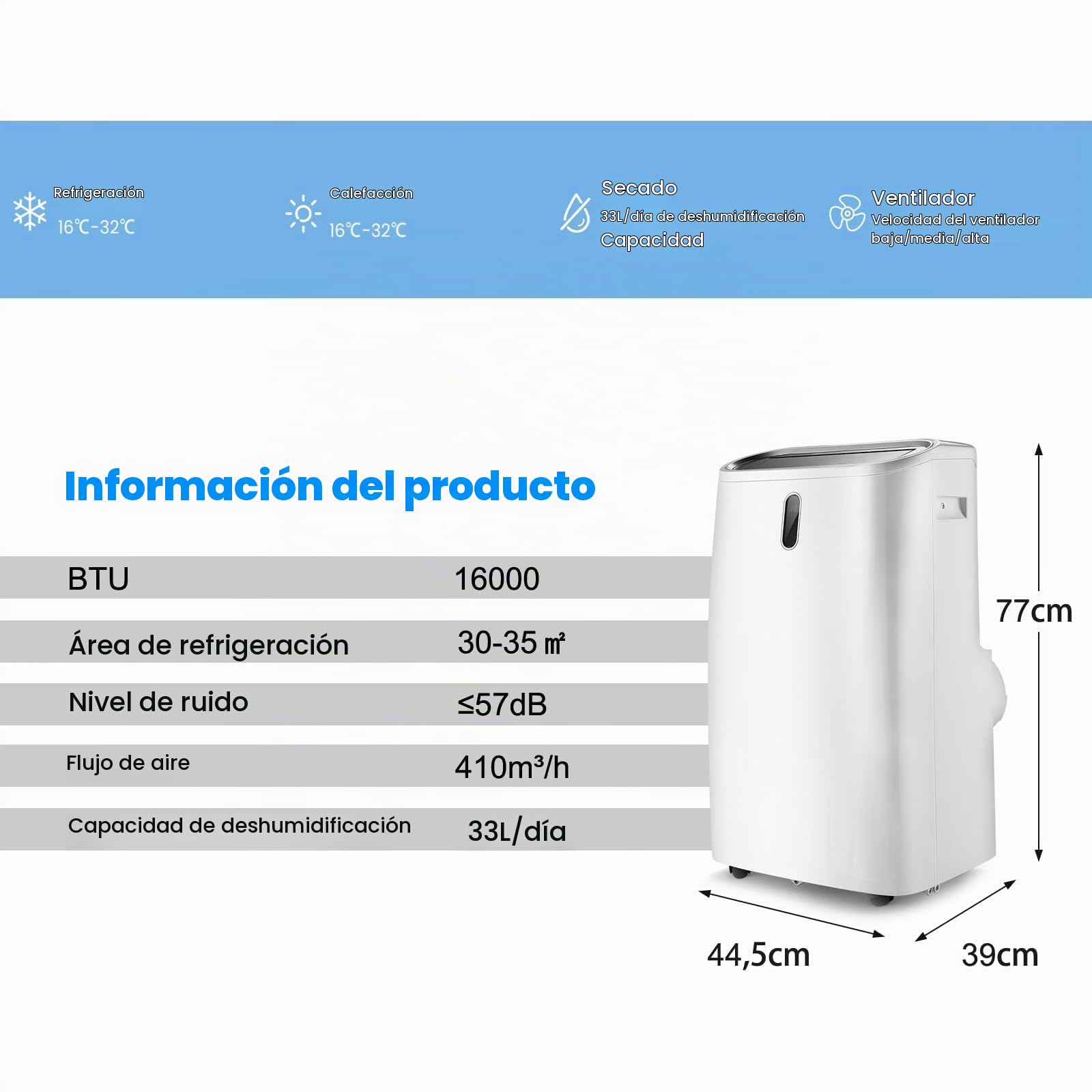 KOMFOTTEU 4 en 1 Aire Acondicionado Portátil 14000BTU 4 Modos