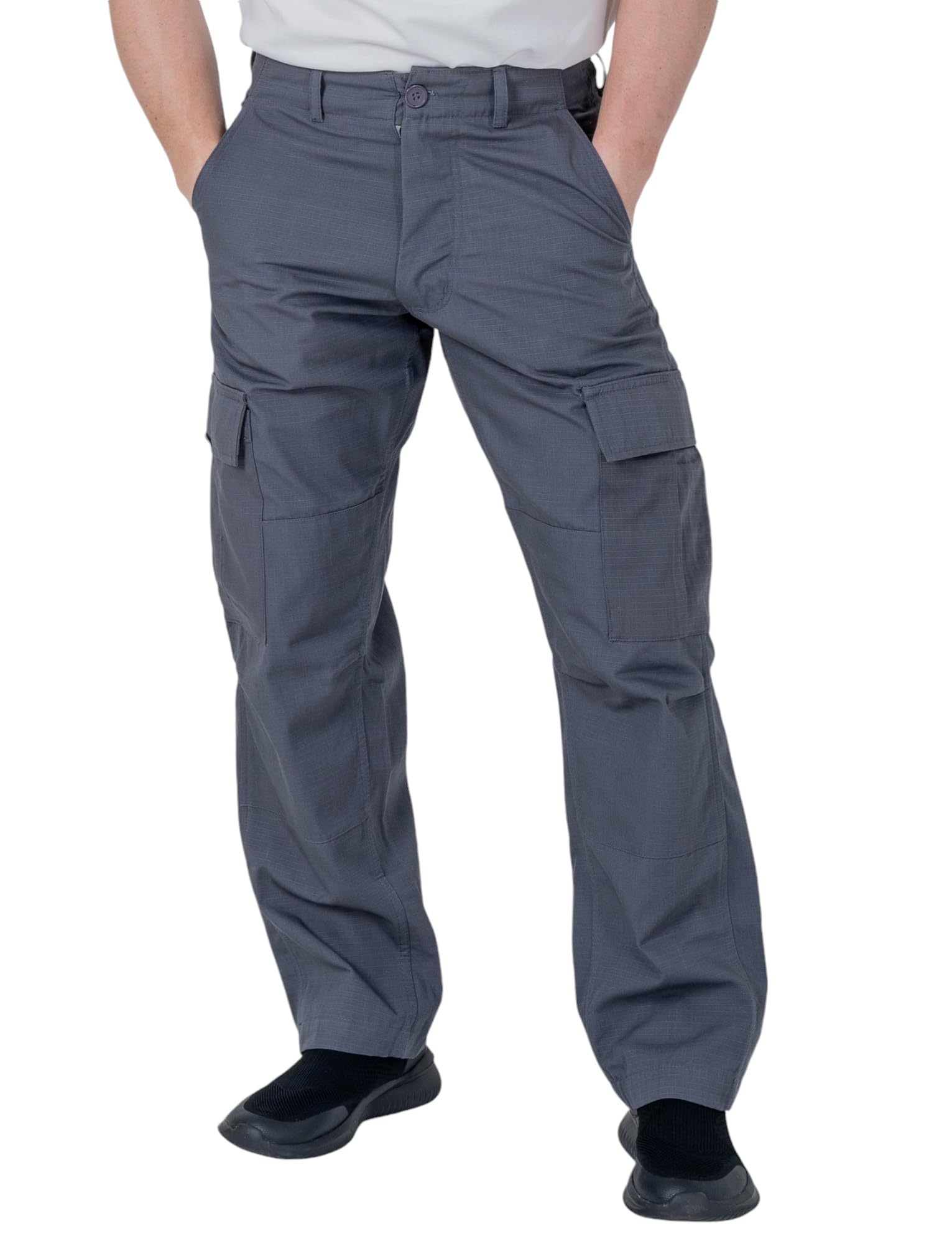 Hi-Fell Men's Steel Grey Ripstop Relaxed Fit Cargo Combat Trousers Hiking Walking Camping Work Outdoor Pants – 36W 32L