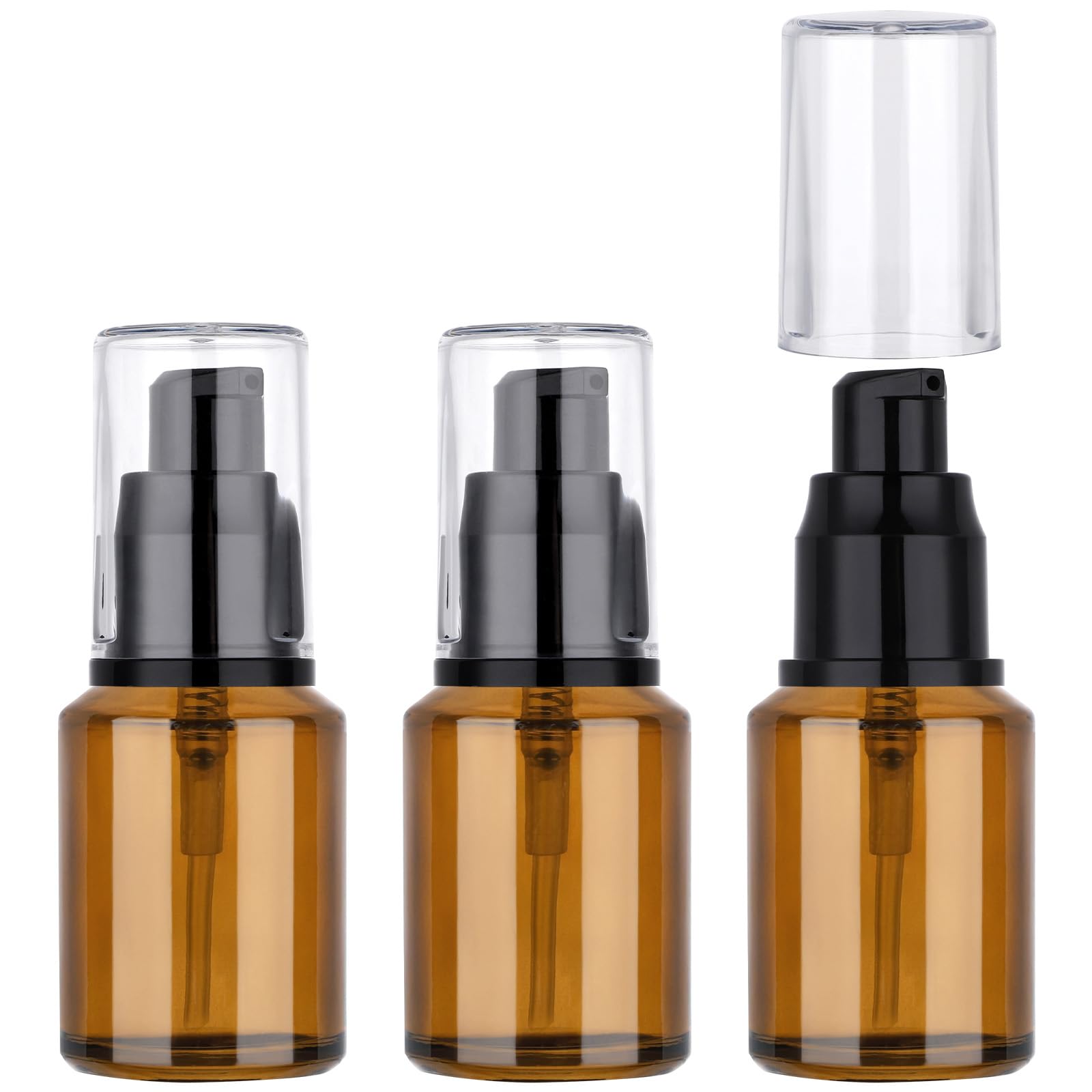 Segbeauty 1oz Frosted Empty Glass Pump Bottle Dispensers, 3 Pack 30ml Travel Size Pump Bottles, Reusable Lotion Container Foundation Bottle for Travel, Refillable Cosmetic Containers for Women Amber