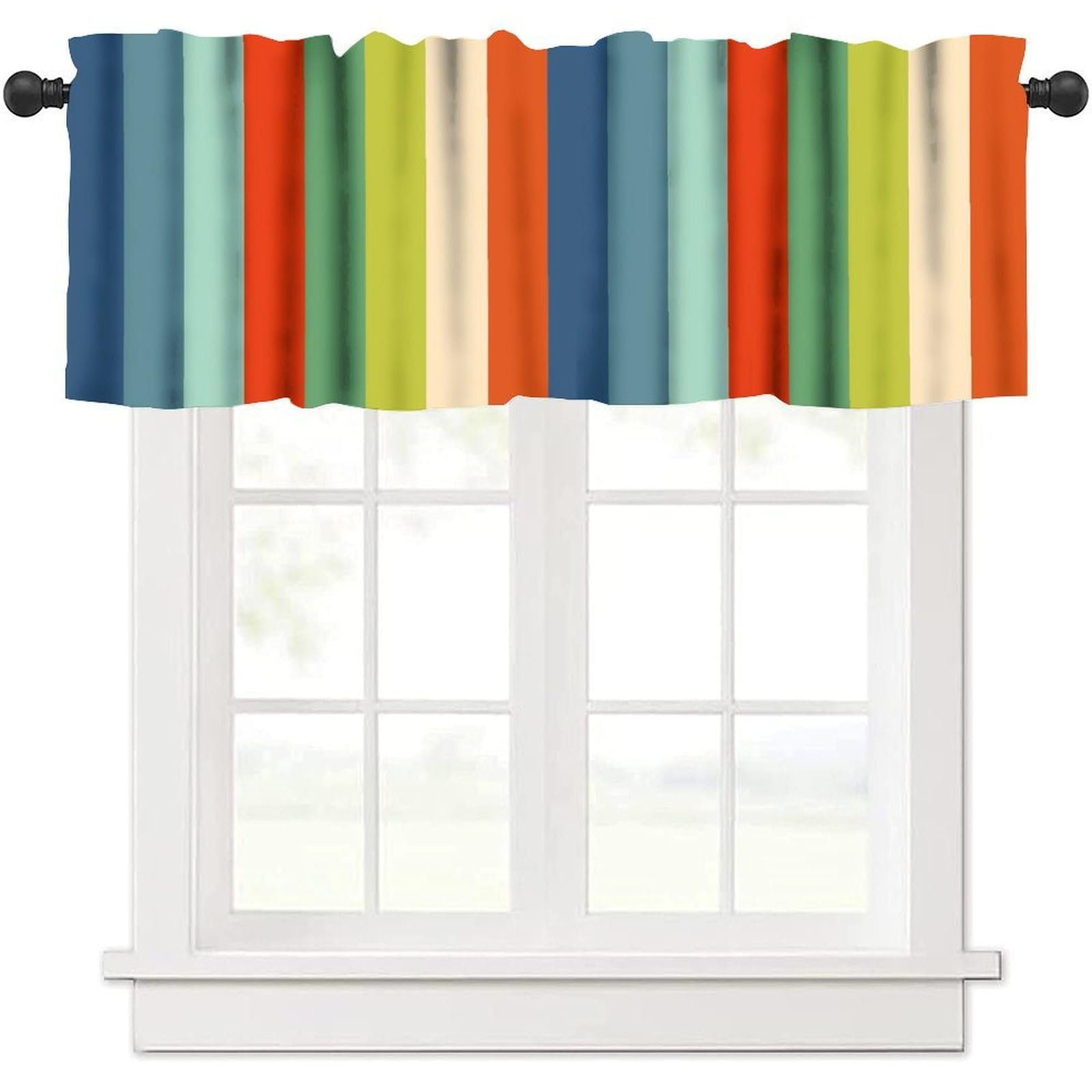 moderw Retro Striped Window Valance Curtains, Mid Century Bright Colorful Vertical Stripe Abstract Geometric Classic Stripes Valance Curtain for Bedroom Living Room Kitchen 54x18inch