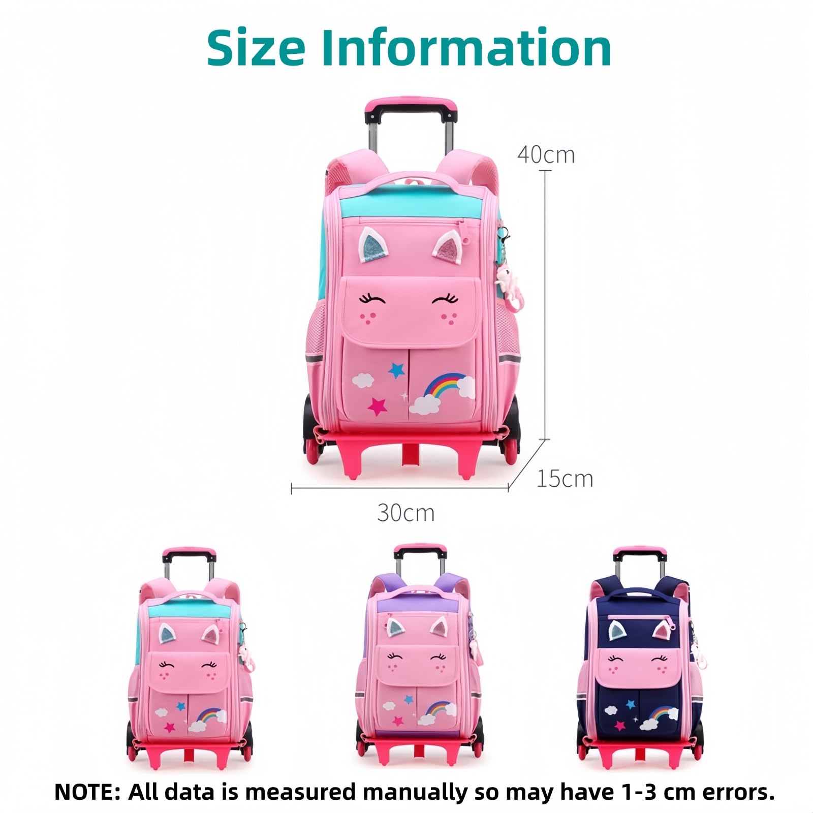 Mochila con Ruedas para Niñas, Mochila Escolar Trolley Desmontable Moderna para Alumnas de Primaria