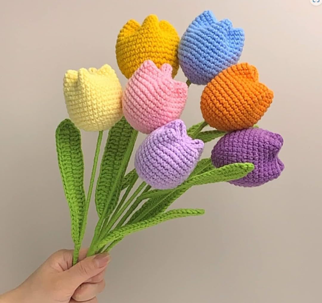 VRB Dec 5pcs Artificial Crochet Flower Bouquet/Artificial Flowers Bunch/Crochet flowers bouquet/Crochet flowers/Flowers Bouquet Gift for Girls Home Decor,gifting,etc. (Design 7)