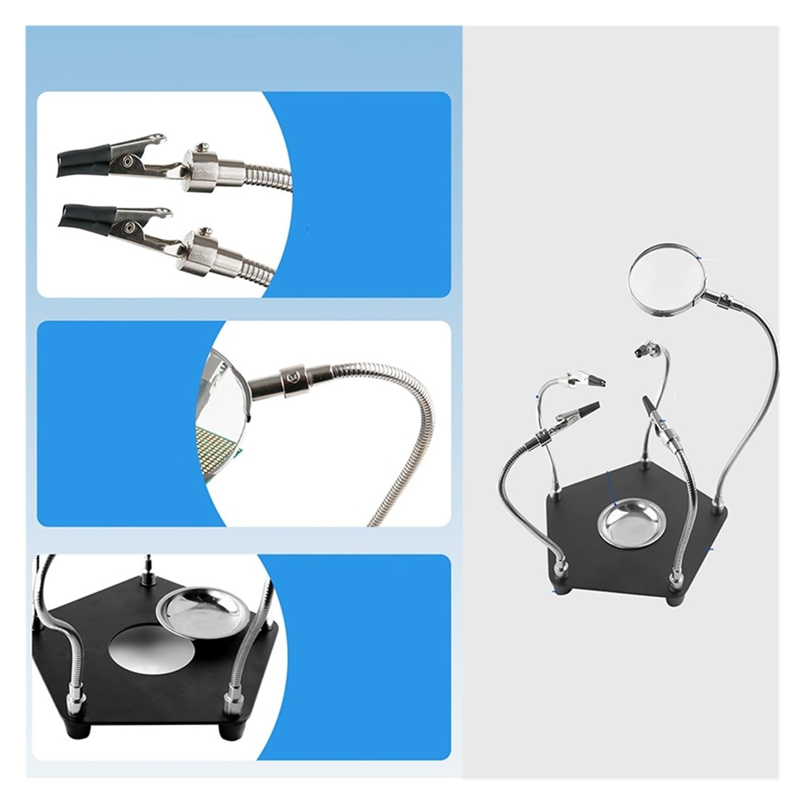 la tercera mano Manos de ayuda for soldadura de mesa con lupa de Clip for placa PCB, estación de soldadura de circuito de reparación, herramienta de tercera mano