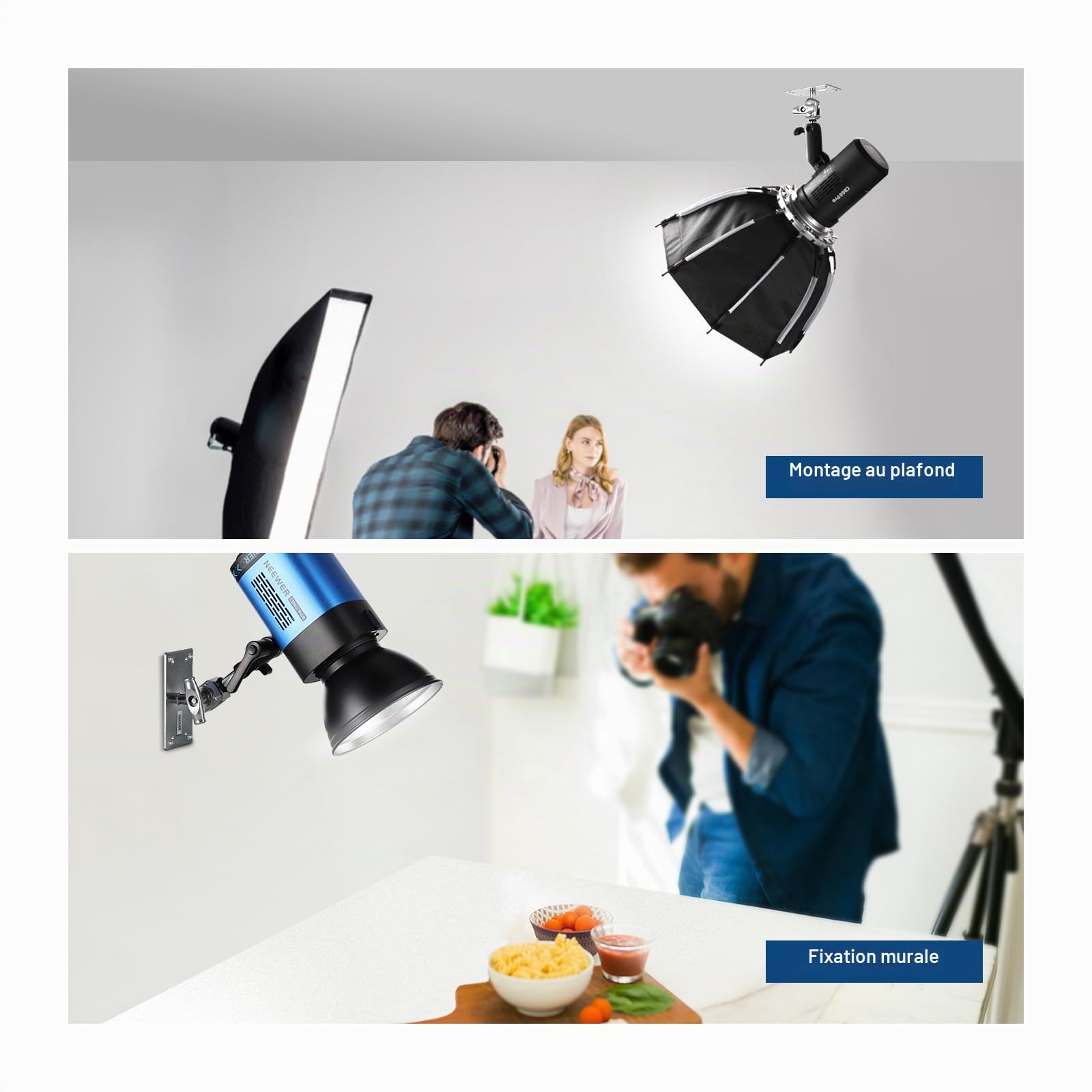 Neewer St-WM2 Support Mural au Plafond de 16,5 cm avec tête sphérique pivotante à 360° et 10 vis, Support Mural pour Studio Photo, Lampe vidéo, Flash stroboscopique, Charge maximale 10 kg