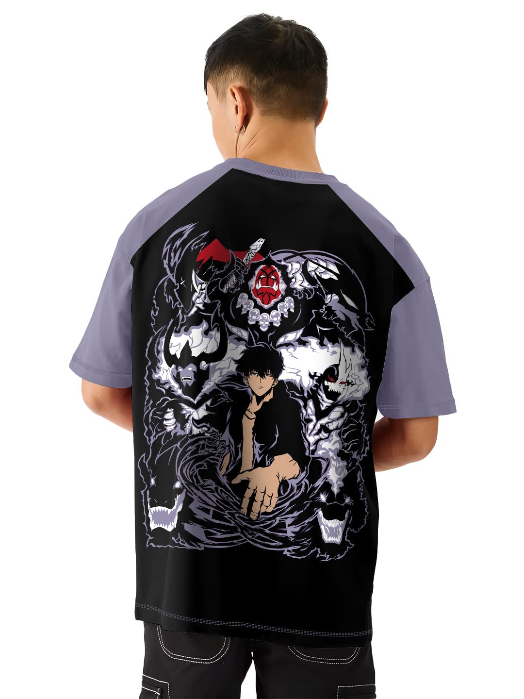 crazymonk Jin Woo X Shadow Monarch Solo Leveling Printed Anime Oversized T-Shirt - Multi Color-picture-45