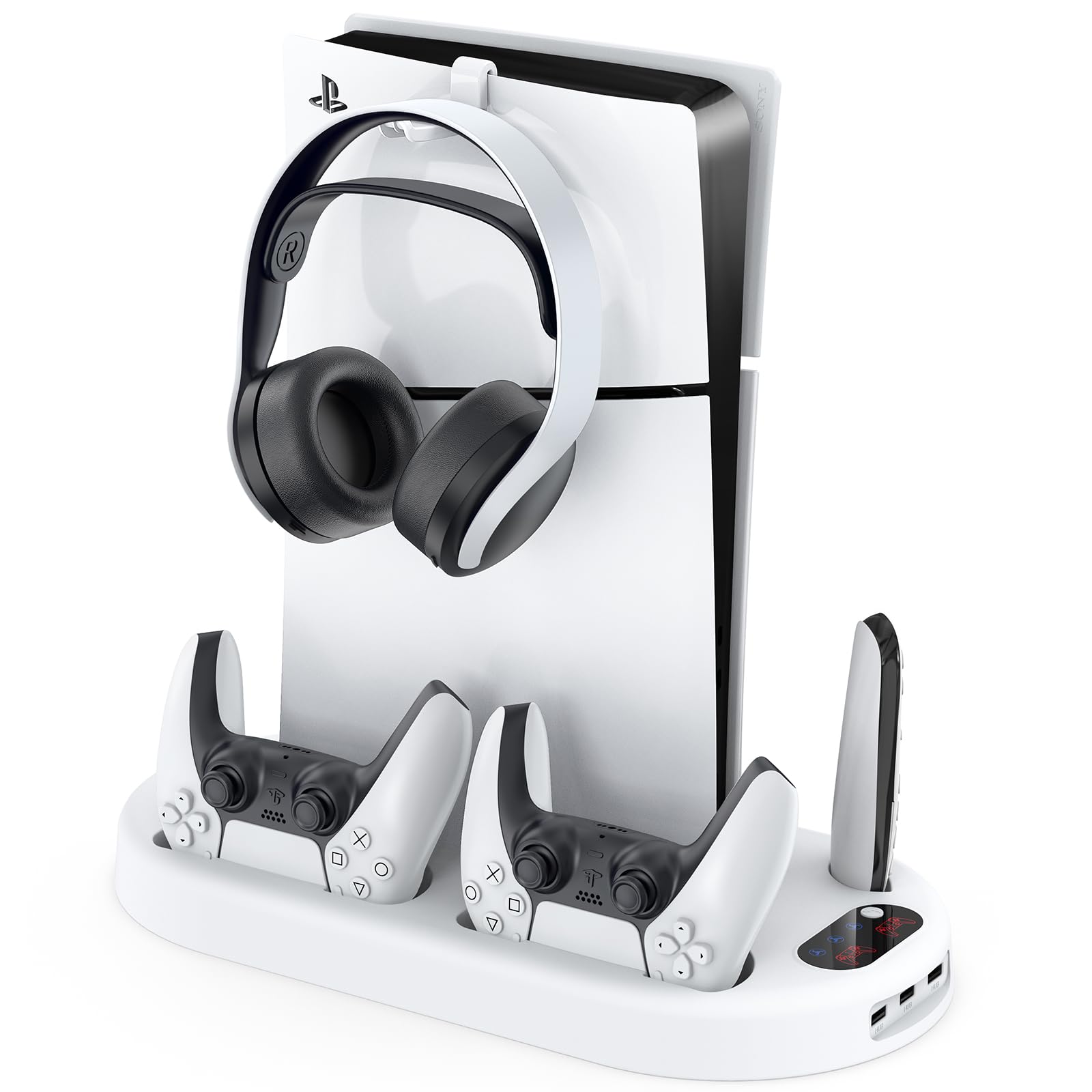 AMZDM Stacja chłodząca do PS5 Pro ze stacją ładującą do konsoli PlayStation 5 ze stacją dokującą i ładowarką PlayStation 5 Pro oraz dyskiem cienkim i cyfrowym, biała