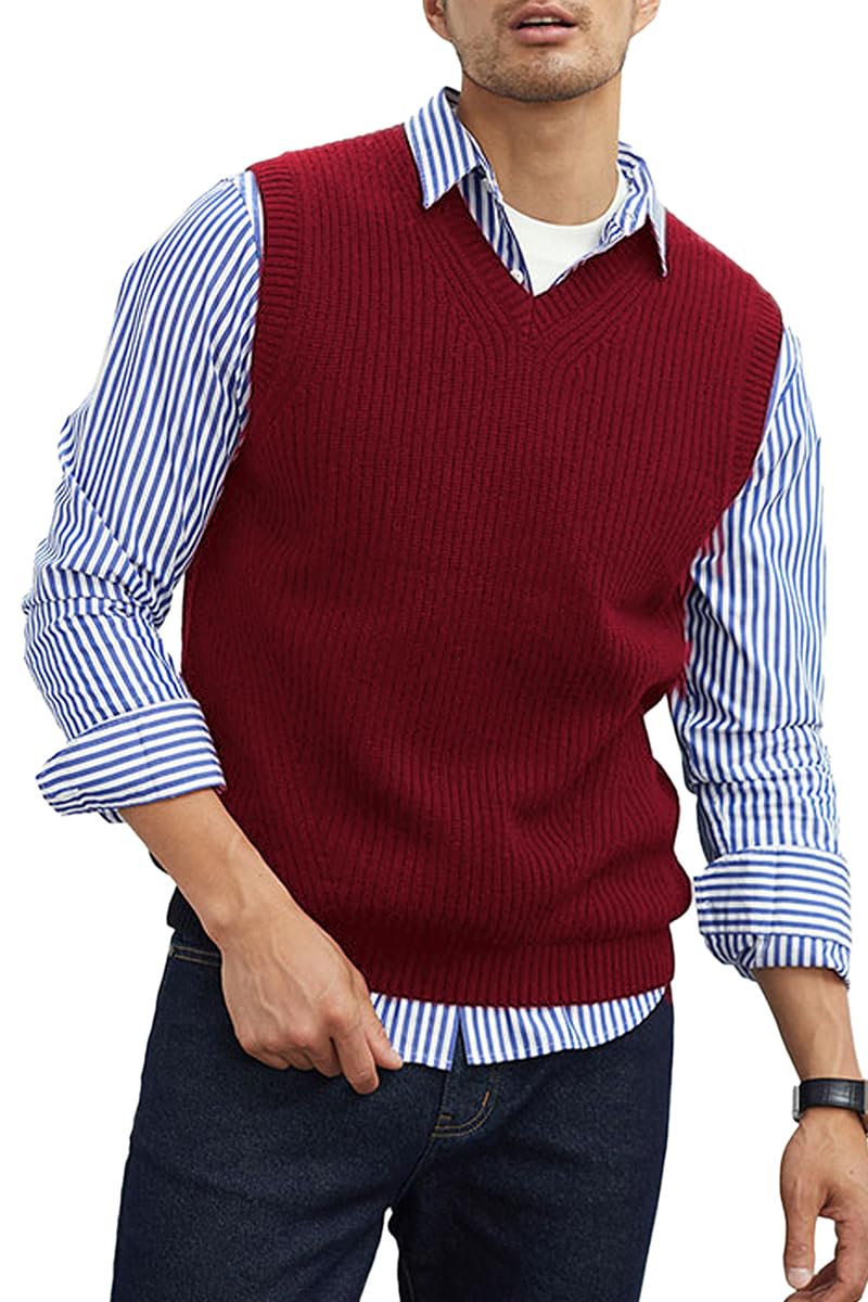 Men's V-Neck Sweater Vest, Anti-Pilling Anti-Static Lightweight Sleeveless Pullover-image-37