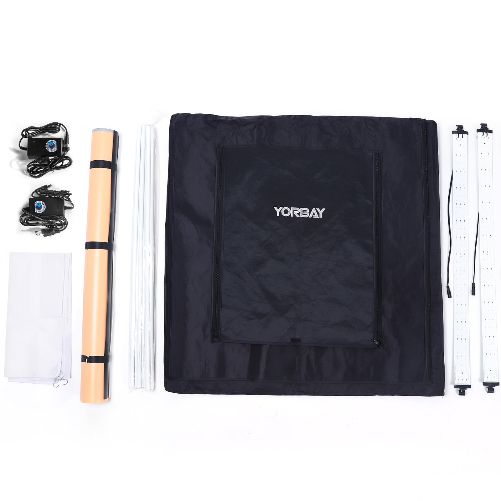 Yorbay Fotostudio Set per studio fotografico 80 x 80 x 80 cm, CRI 95+, con 4 pellicole in PVC (nero, bianco, grigio, bianco caldo)