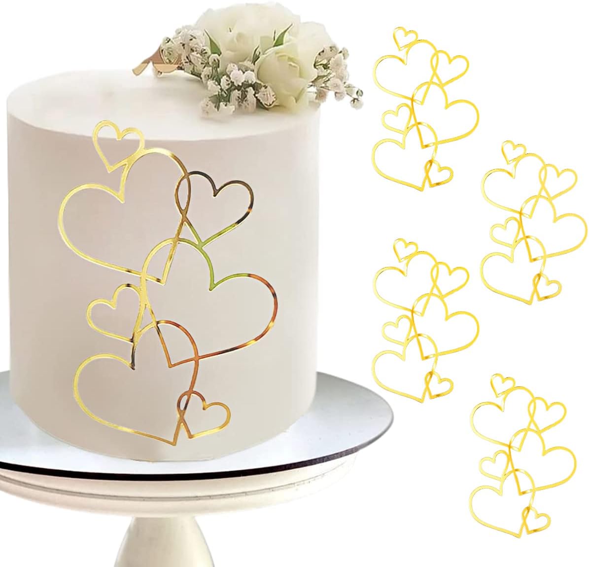 Personalised Cake Topper,10 Sets Gold Love Heart Acrylic Birthday Cake Toppers,Cake Decorations for Wedding Bridal Anniversary Theme Party Decorations Supplies (Style A)