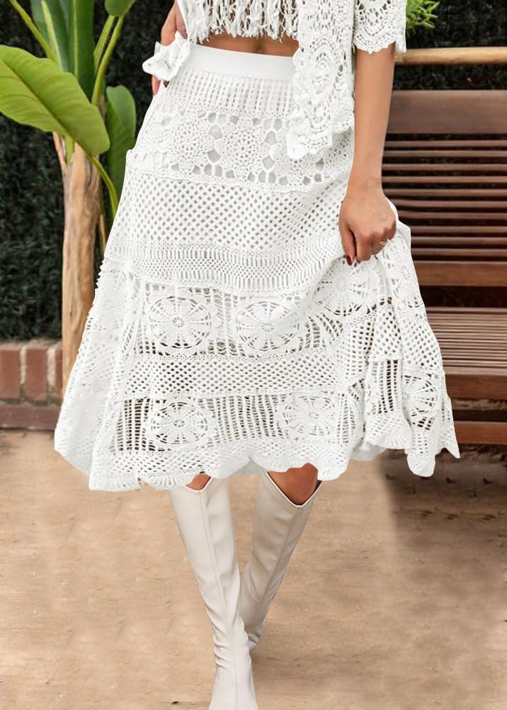 Gonna Lunga ORANDESIGNE In Pizzo Vintage - Stile Boho Con Volant E Stamp Floreale Per Estate - Foto 7