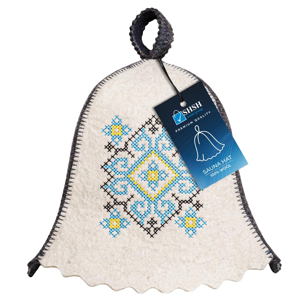 SHSH trade group Sombrero de sauna de lana ucraniana Bordado Ornamento Azul Vyshyvanka,Sombrero de sauna Finlandés,Sombrero de sauna para hombres,Sombreros de sauna ruso