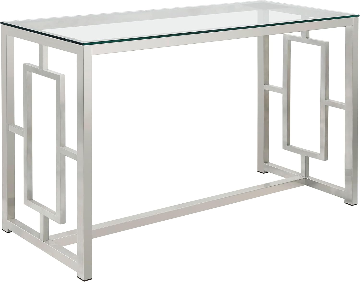Coaster Home Furnishings - Merced - Metal and Glass - 47-Inch Rectangular Console Table with Geometric Metal Base - Contemporary Style - Living Room and Hallway - Nickel - 703739