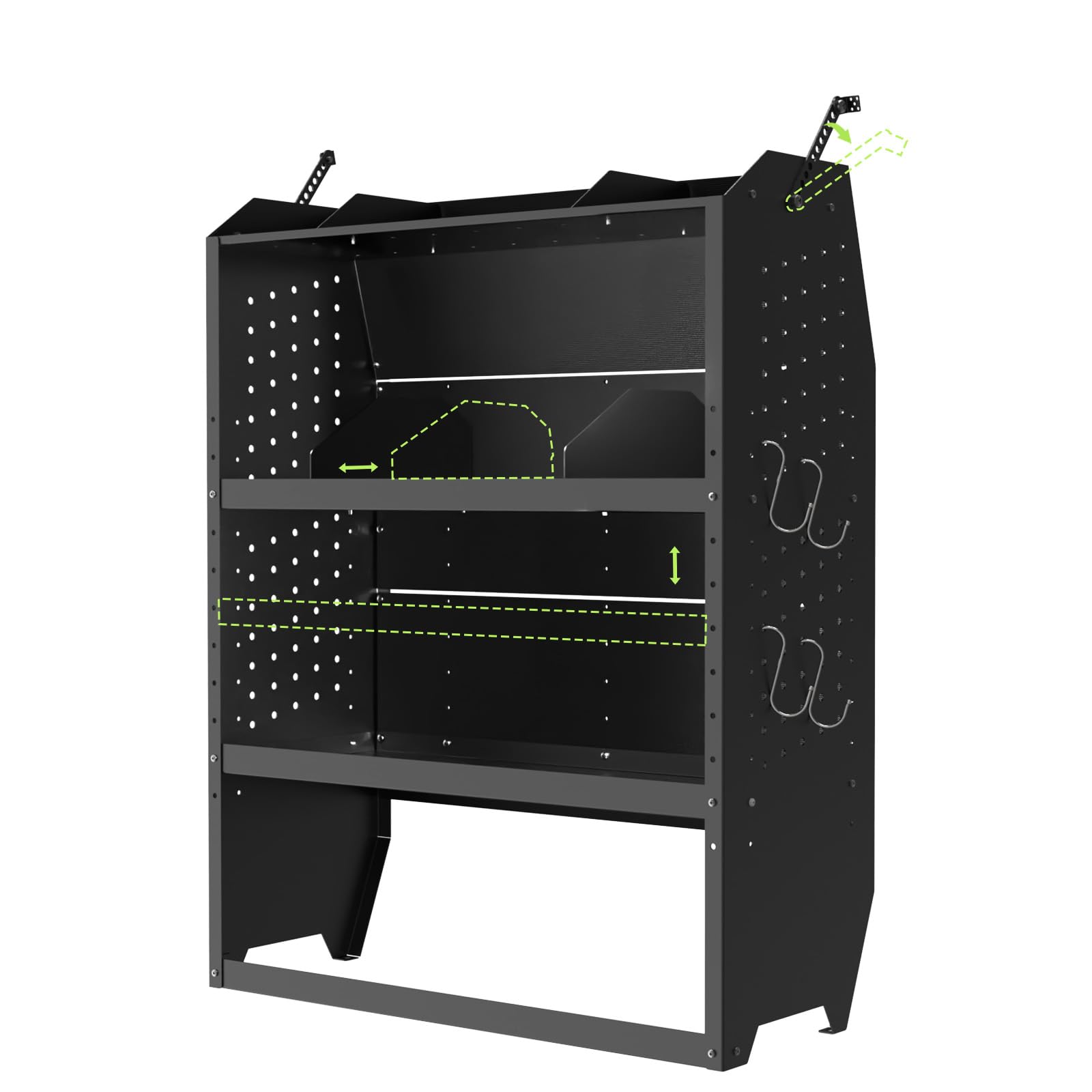 StarONE Cargo Van Shelving Storage Fit for Transit Connect 2014+,NV200,Chevy City Express, Promaster City with S-Shaped Hooks,Black,Steel,32" W x 43" H x 13" D