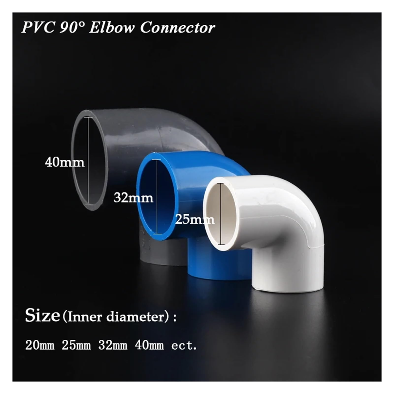 10 pezzi 20 25 32 40 mm connettore in PVC gomito a 90 gradi for tubo di alimentazione dell'acqua giunto in plastica di qualità H raccordi for tubi di irrigazione da giardino(White,50mm)
