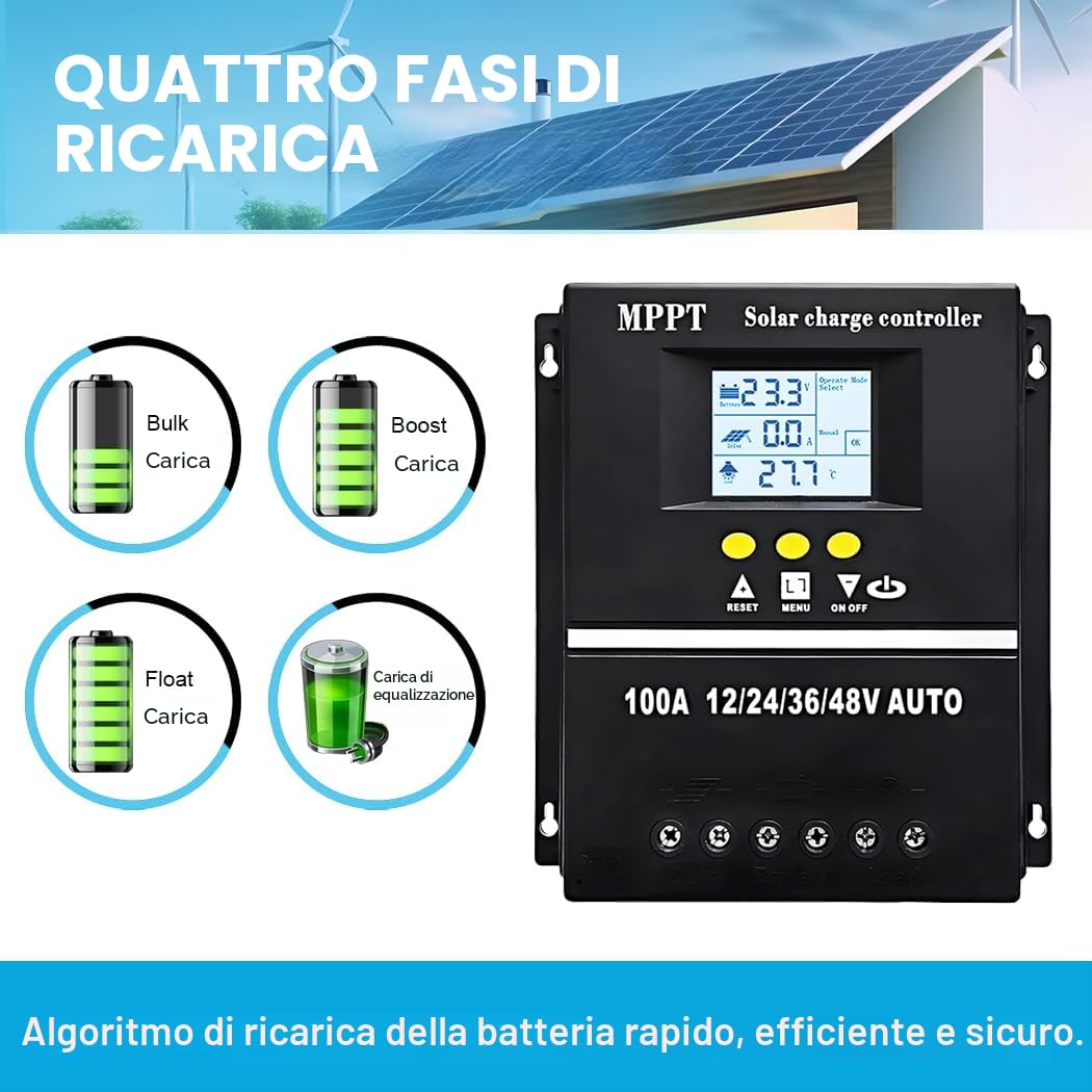 Y&H 100A PWM 12V 24V 36V 48V AUTO Regolatore di Carica Pannello Solare Caricabatteria Solare Fotovoltaico LCD MPPT Regolatore Solare