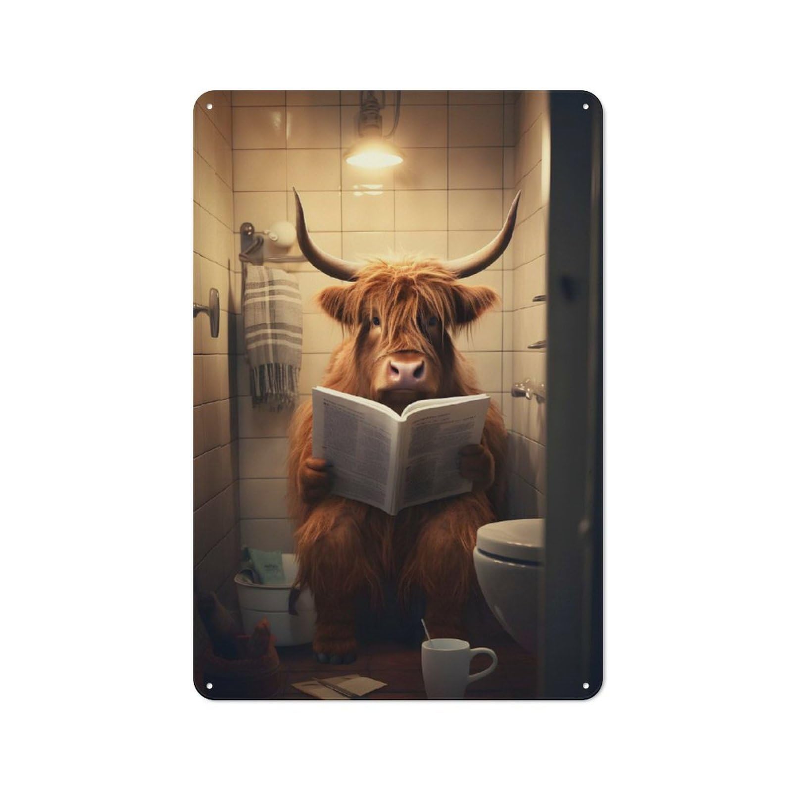 Junmoney Highland Cow On The Toilet-1 Highland Cow On The Toilet Retro Metal Wall Decor 30X20cm, Tin Wall Sign For Home, Shop, Pub Or Studio Wall, Personal Accent For Everyday Walls