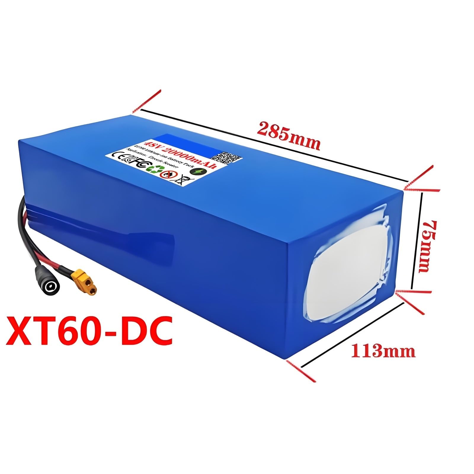 Batería 48V 20Ah 13S4P 21700 Litio Con BMS 30A Para Bicicleta Eléctrica Patinete Moto Eléctrica Silla De Ruedas 285×113×75mm XT60 Cargador 54.6V