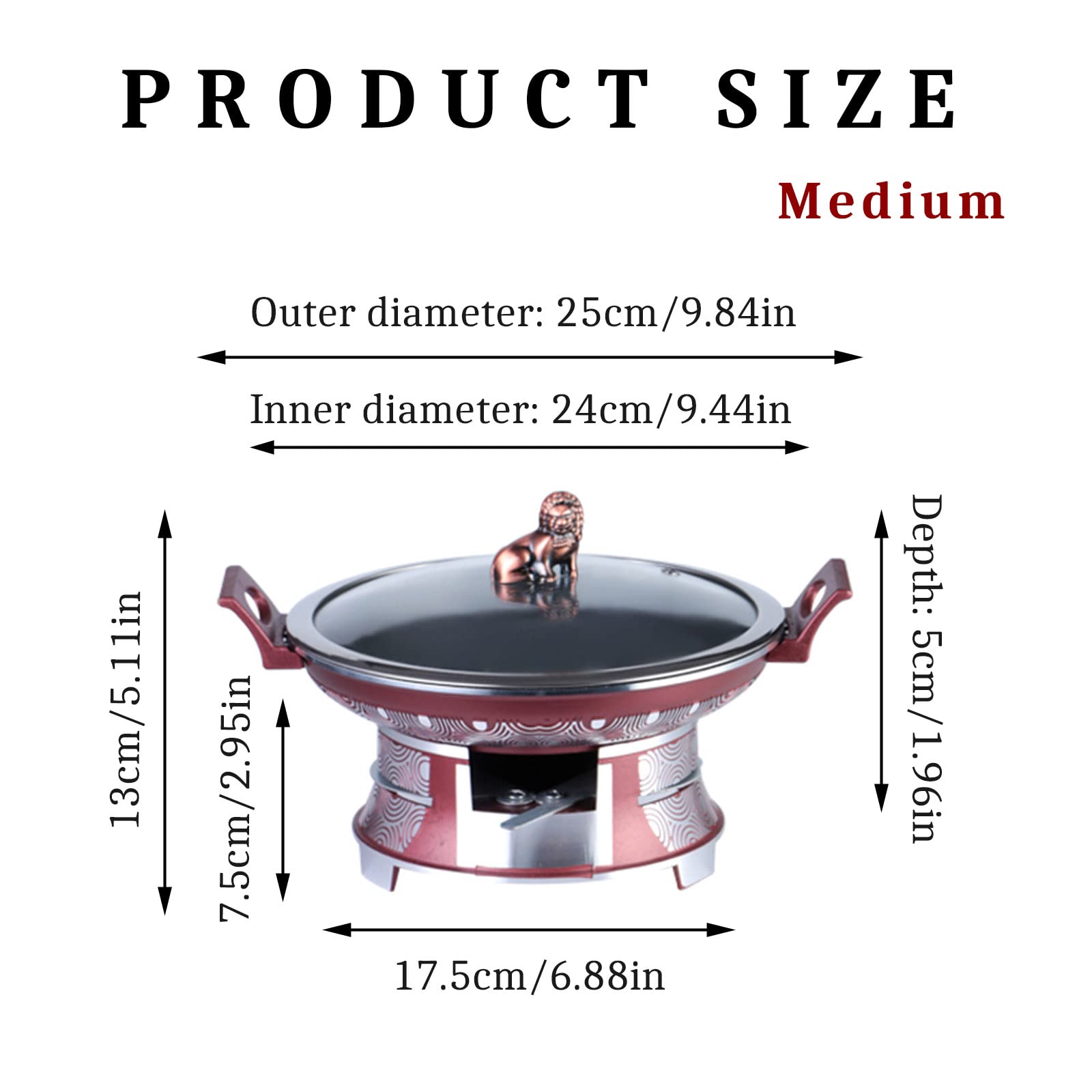 Juego de olla redonda y calentador de alimentos, bandeja de aluminio para buffet de 22/24/26 cm con tapa y soporte para combustible para catering, cocina, buffet de fiesta, 26 cm (22 cm) (24 cm) (24