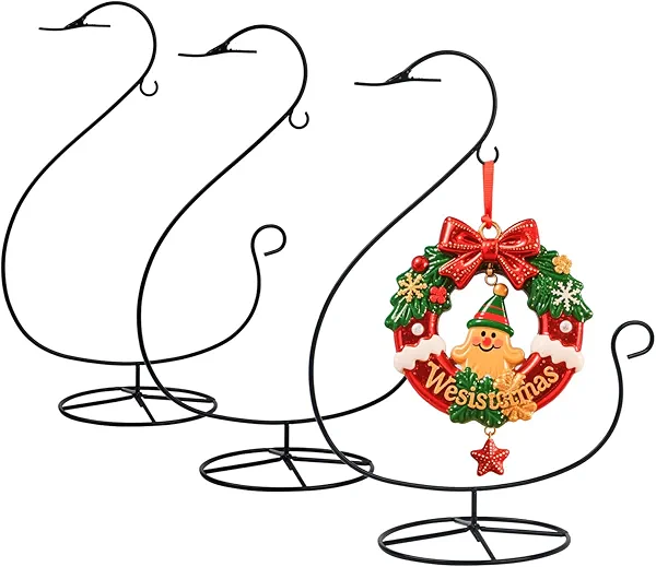Ornament Display Stand, Air Plant Holder, Terrariums Hanger, Black Iron Wire Hanging Hook for Christmas Halloween Decor (Swan Shape 3 Pcs)