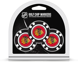 NHL Chicago Blackhawks 3 Pack Golf Chip Ball Markers, Poker Chip Size with Pop Out Smaller Double-Sided Enamel Markers