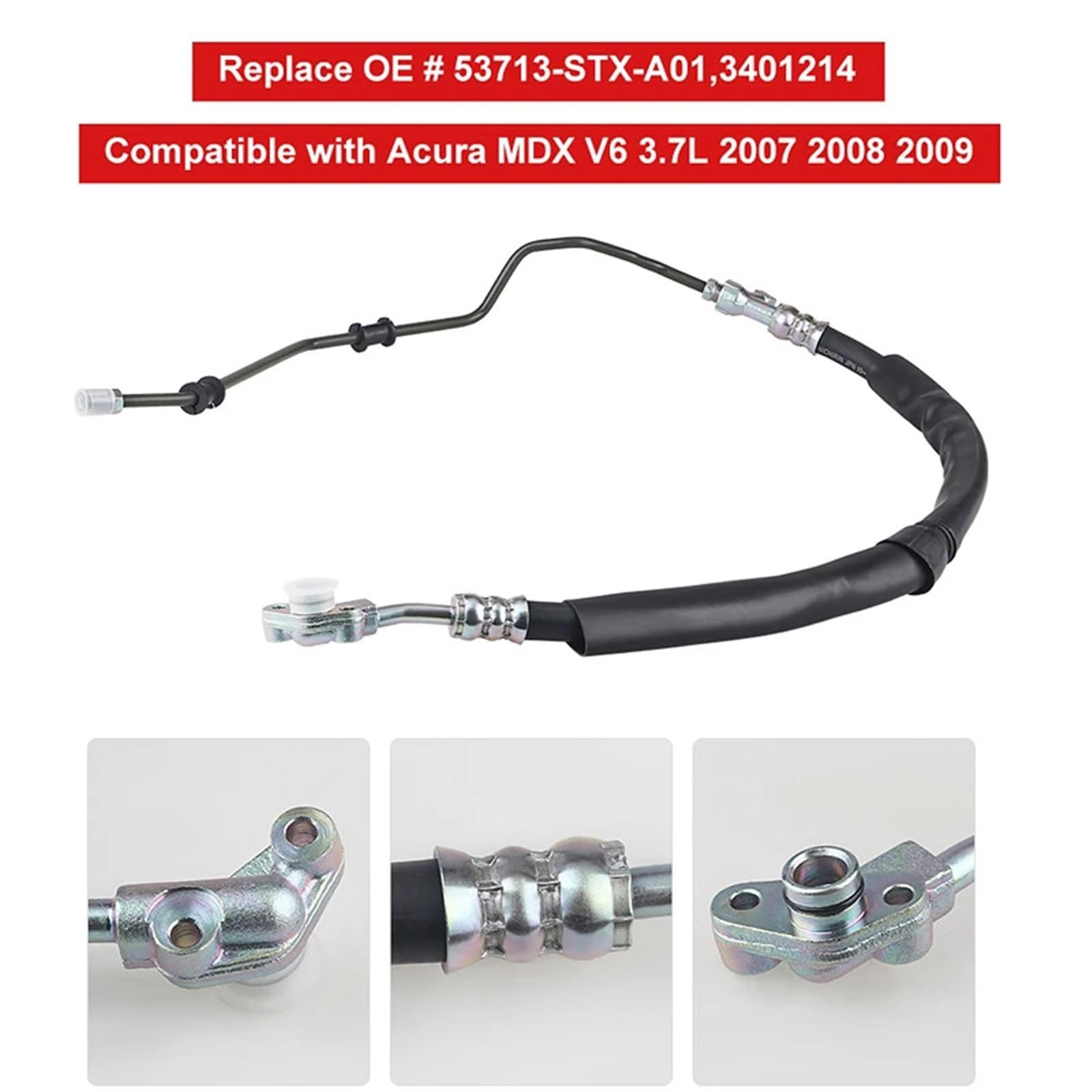 Pompa ciśnieniowa wspomagania Wąż ciśnieniowy układu wspomagania kierownicy pasujący do Acura MDX V6 3.7l 2007 2008 2009 OEM 53713-stx-a01 3401214