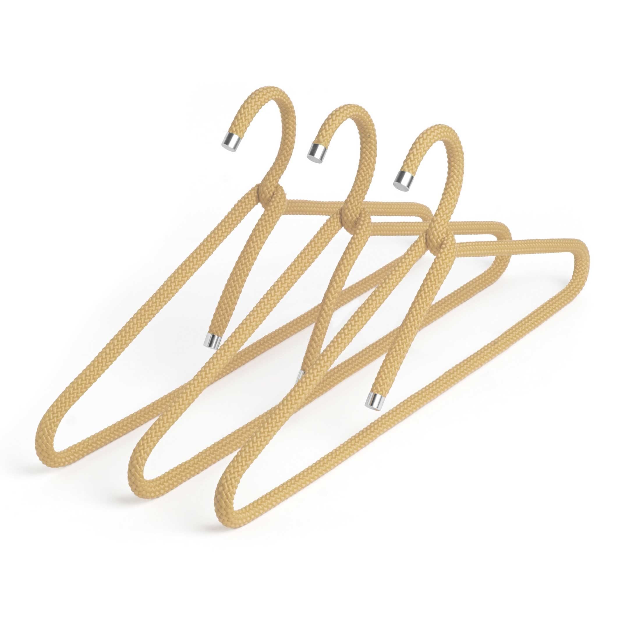 Peppermint Products Rope Hanger | 3er Textil-KLEIDERBÜGEL-Set aus Seil | Rutschfester Designer-Bügel f. Jacken, Hemden, Hosen | Design: Roman Luyken | Schrank- & Garderobenbügel (Sand)