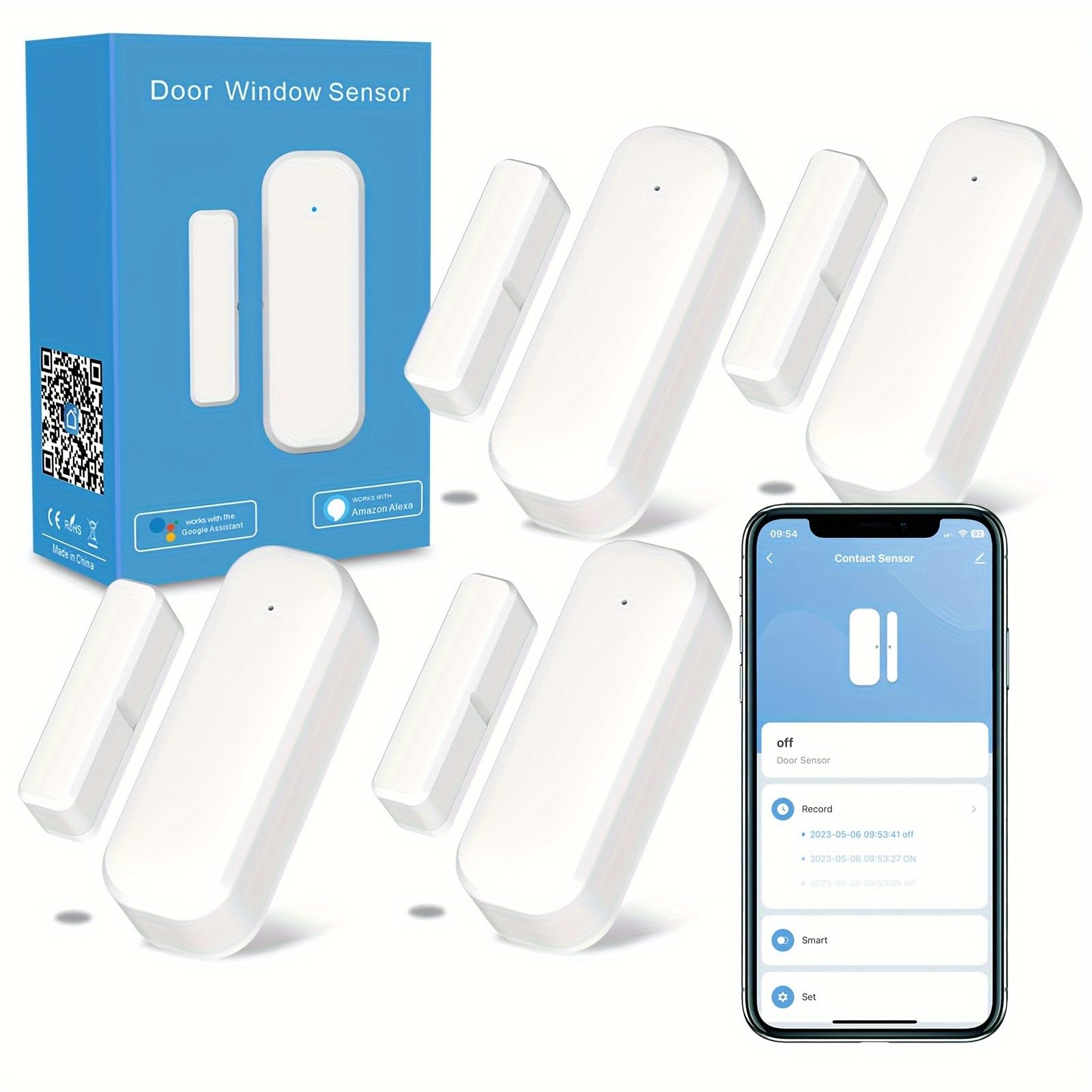 2-Pack Smart Door and Window Sensor, 2.4G WiFi Door Sensor, Tuya/Smart Life Contact Sensors for Home Security & Smart Home Automation, Compatible with Alexa Google Assistant