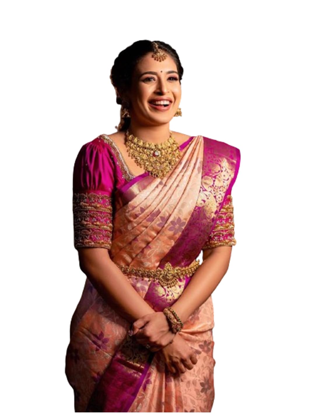 Jaanvi fashion Women's Kanjivaram Silk Saree With Blouse Piece (vaani-pink)