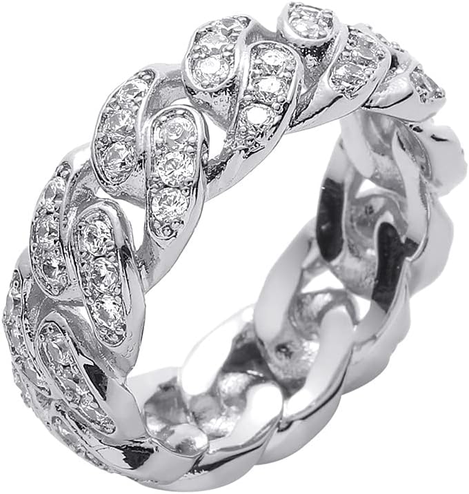 lureme 8mm Hip Hop Iced Out CZ Bling Cuban Link Ring for Men and Women Jewelry Gift for Rappers (rg002045)