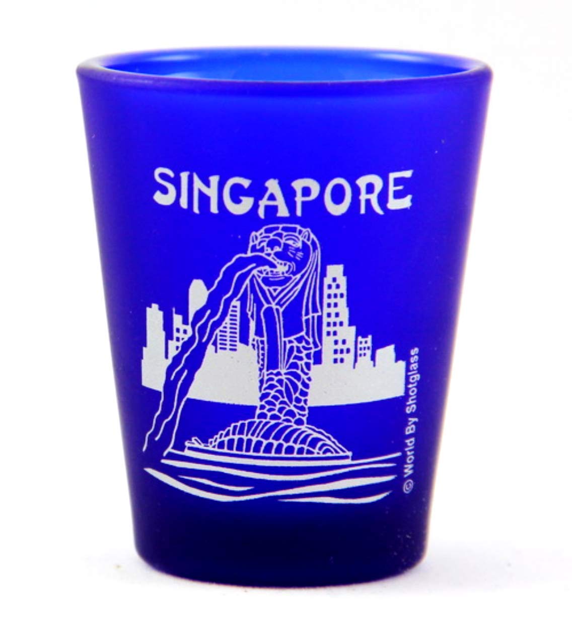 World By Shotglass Singapore Merlion Fountain Cobalt Blue Frosted Shot Glass