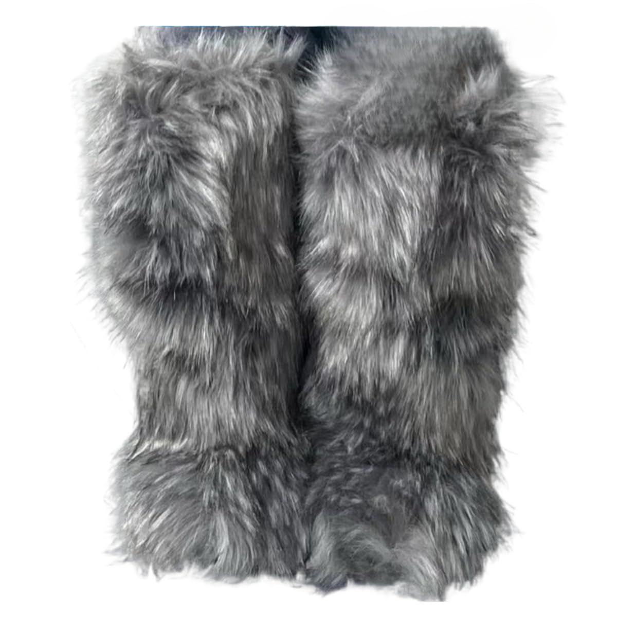 Rave Thigh High Faux Mongolian Fur Boots Y2K for Women Fluffy Fuzzy Snow Winter Boots Over the Knee