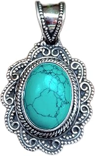 Blue Turquoise Pendant, 925 Sterling Silver Plated, Handmade Pendant Oval Stone pendant, Blue Statement Necklace Artisan Jewelry Boho Style Necklace, Blue Turquoise Jewelry, Gift For All, Gothic Pendant
