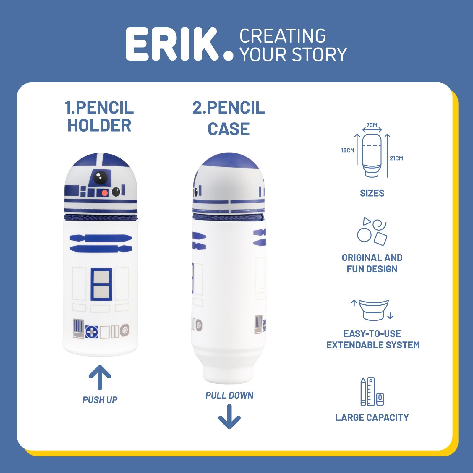 Grupo Erik School Pencil Case - R2-D2 Star Wars Gifts | Expandable Pencil Cases, Back to School Supplies, Office Stationery Supplies | Star Wars Stationery Gifts - Image 3
