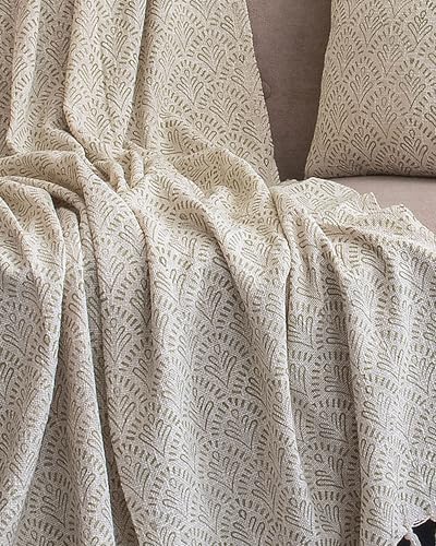 Image of Handwoven Cotton Sofa Throw Blanket with Tassels 50x70 Inches Lightweight Decorative Couch & Bed Throw (Pack of 1, Leaf Pattern)