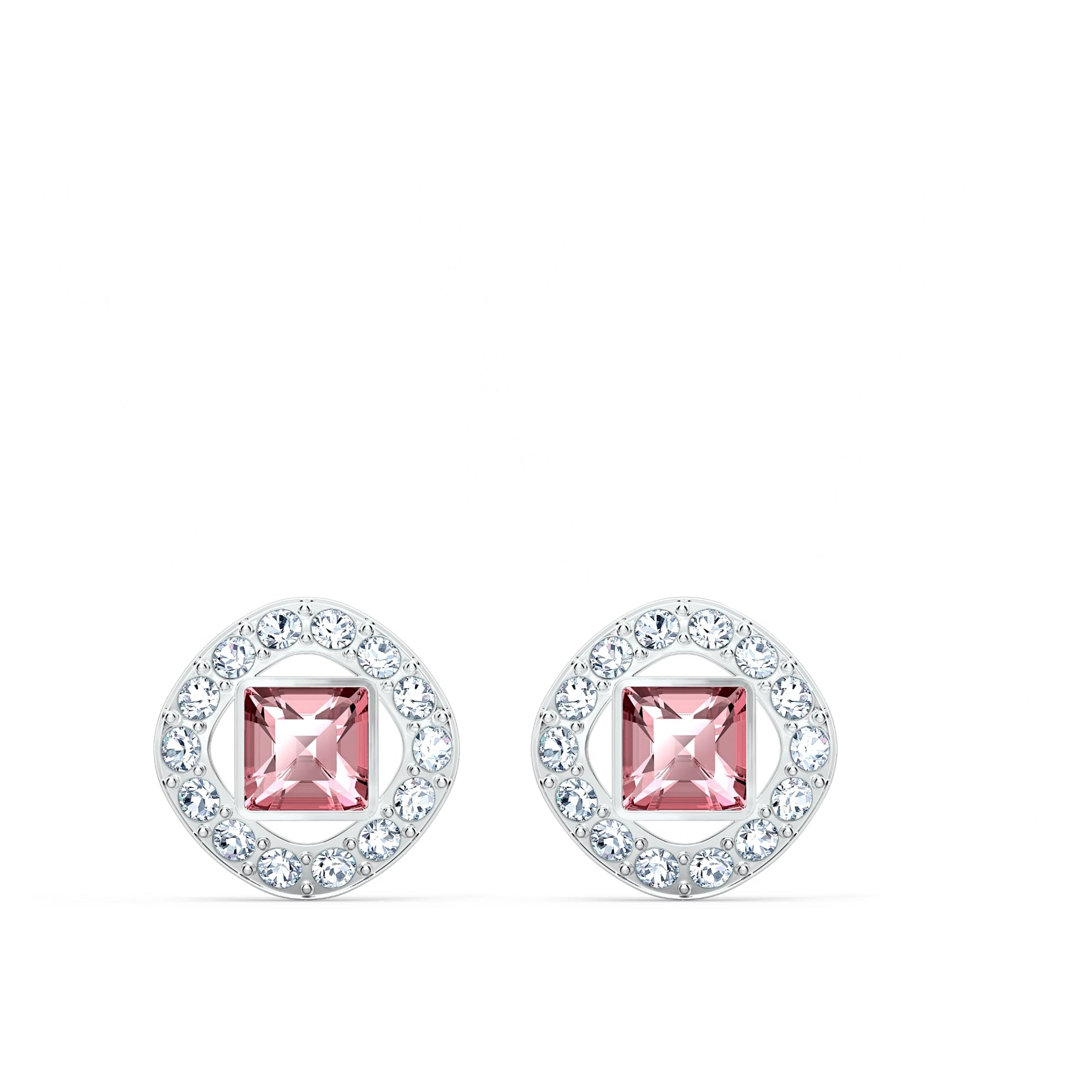 Una Angelic Square Stud Pierced Earrings, Pink, Rhodium plated