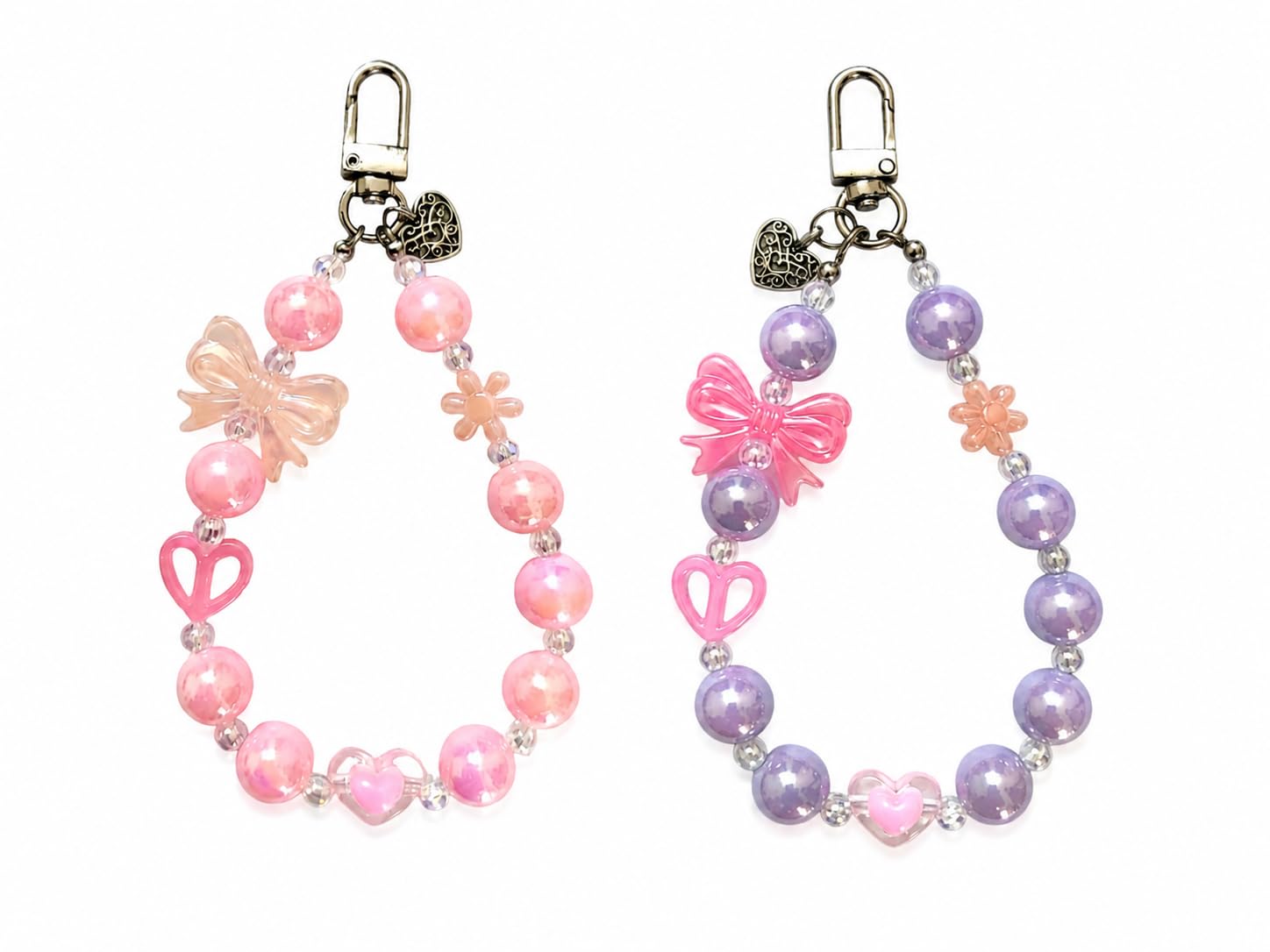 2 Pack Cute Beaded Phone Charm Strap for Mobile Phone, Kawaii Pearl Bead Phone Charms with Heart & Bow Design, Aesthetic Phone Wrist Strap Hanging Accessories for Girls & Women-image-21