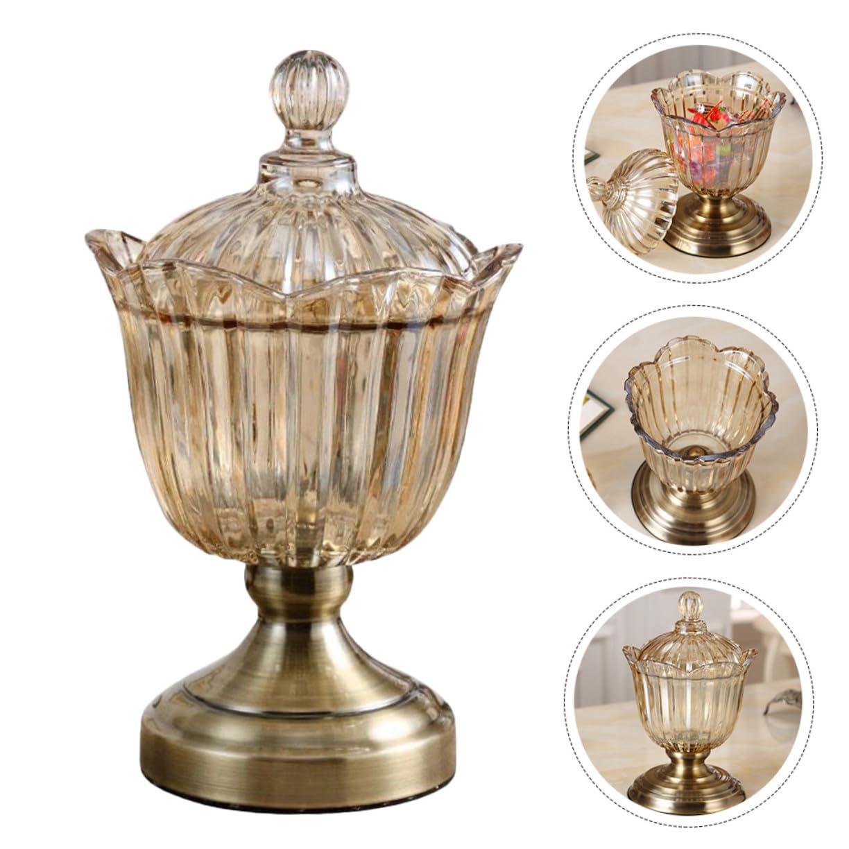 Boîte à Bonbons en Verre avec Couvercle Pratique, Bonbonnière Élégante pour Fruits et Snacks, Rangement la Cuisine Maison Fêtes, Déco Raffinée