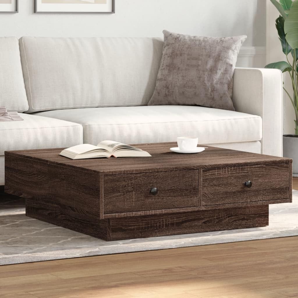 SXZenSpace Coffee Table Brown Oak 90x90x28 cm Engineered Wood with Metal Knobs, Modern Storage Center for Living Room, Sofa Side, Tea Time