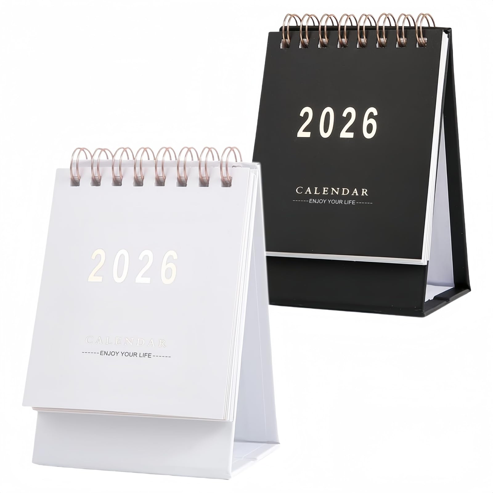 SamHeng Mini 2026 Desk Calendar, 2 Pcs Standing Flip Desktop Calendars Jan 2026 to June 2027 Small Monthly Pocket Calendar for Daily Schedule Academic Planner Home Office Desktop Decor (Black/White)